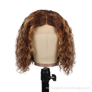 Uniky Short Bob Highlight 4/27 Color Human Hair Lace Front Wigs Brown Ombre Remy Hair Pre-Plucked Swiss Lace Wigs